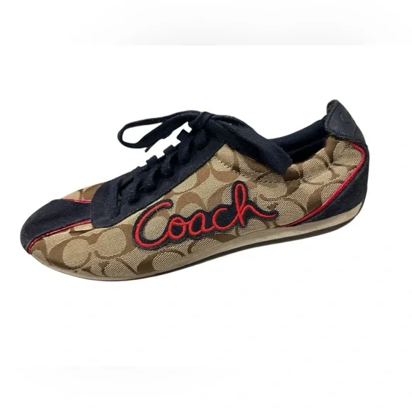 COACH Devin Signature Logo Shoes Sneakers Navy Khaki sz 8.5 Women's - Picture 4 of 8